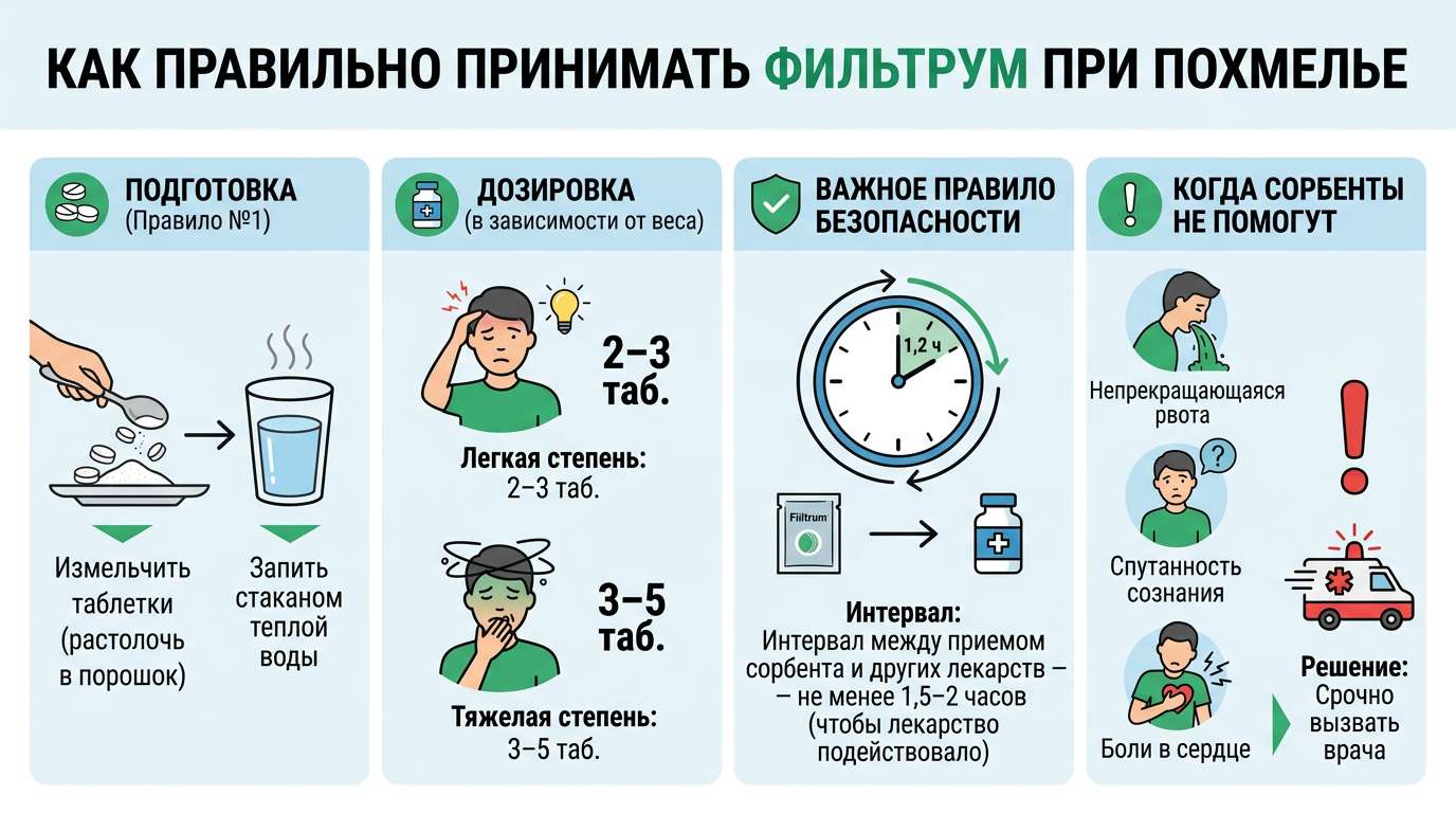 Инфографика: инструкция по правильному применению препарата Фильтрум