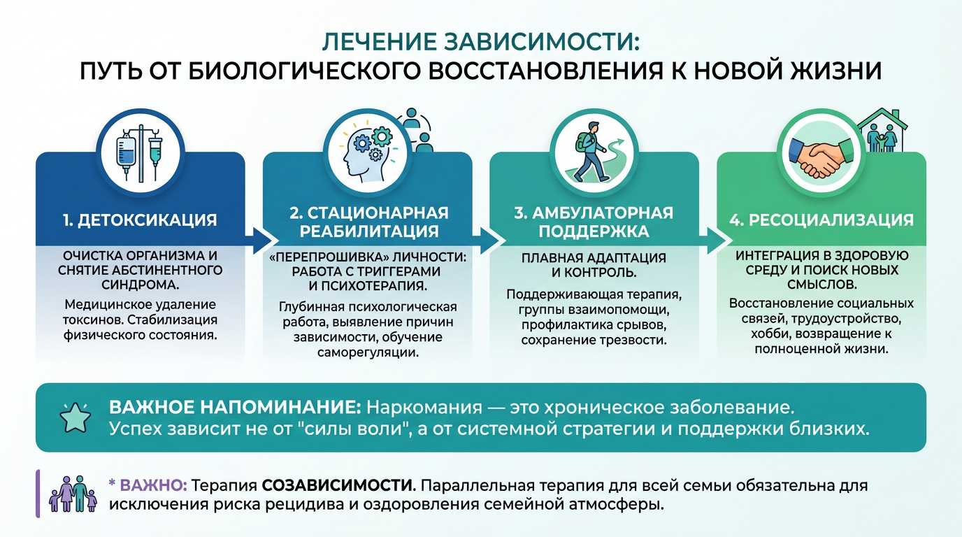 Инфографика: комплексный план лечения наркозависимости