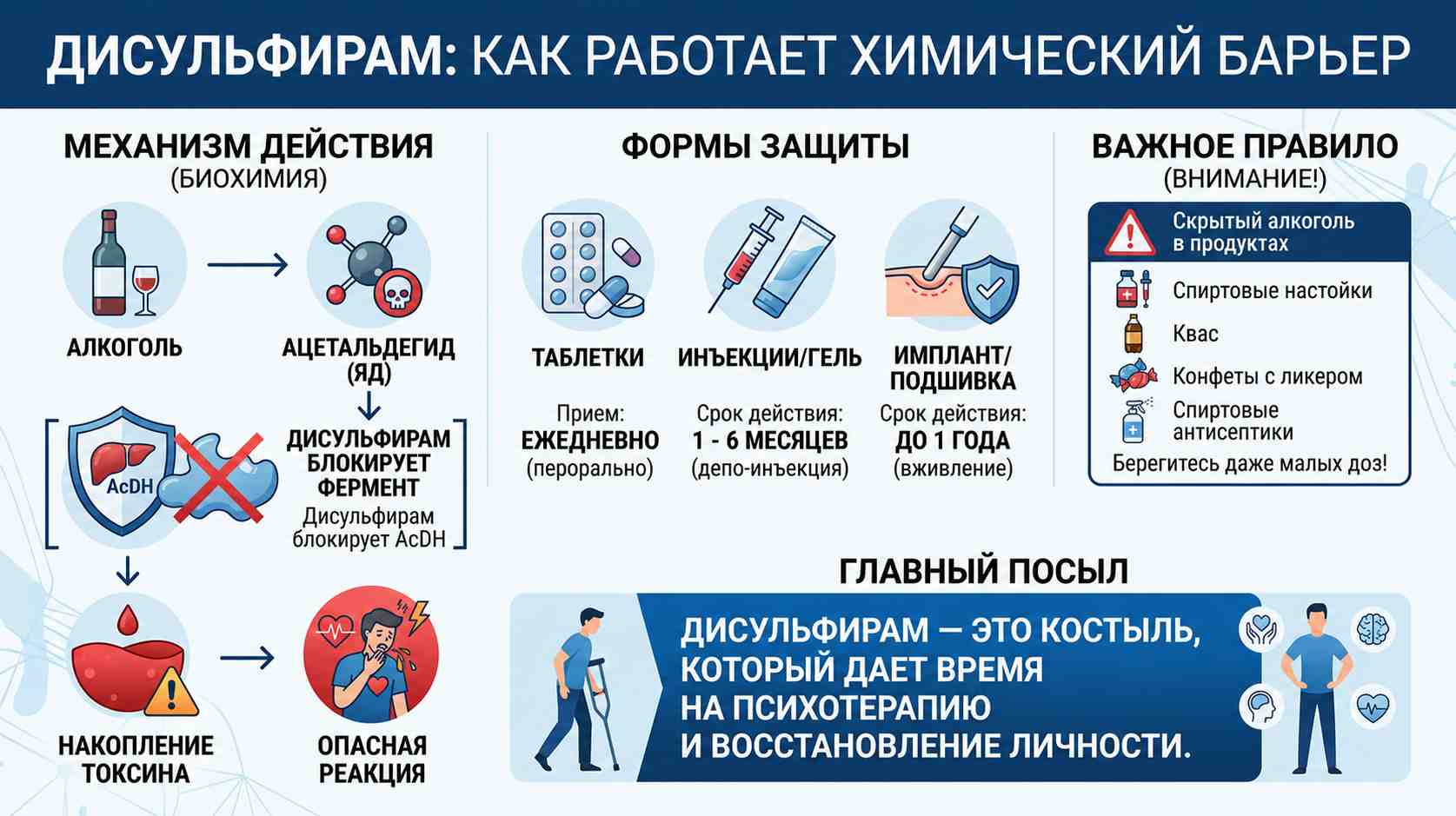Инфографика: механизм действия дисульфирама