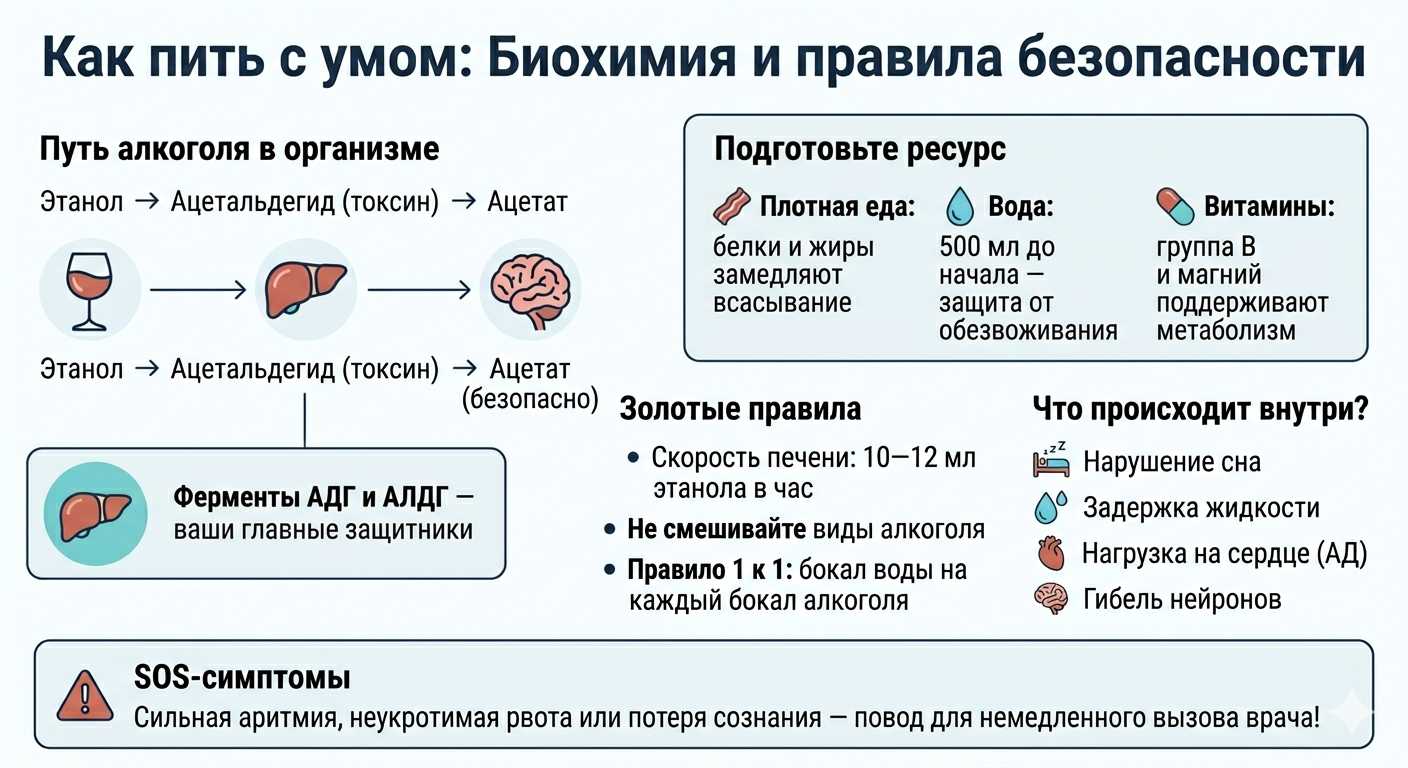 Инфографика о биохимии опьянения и правилах безопасного употребления алкоголя