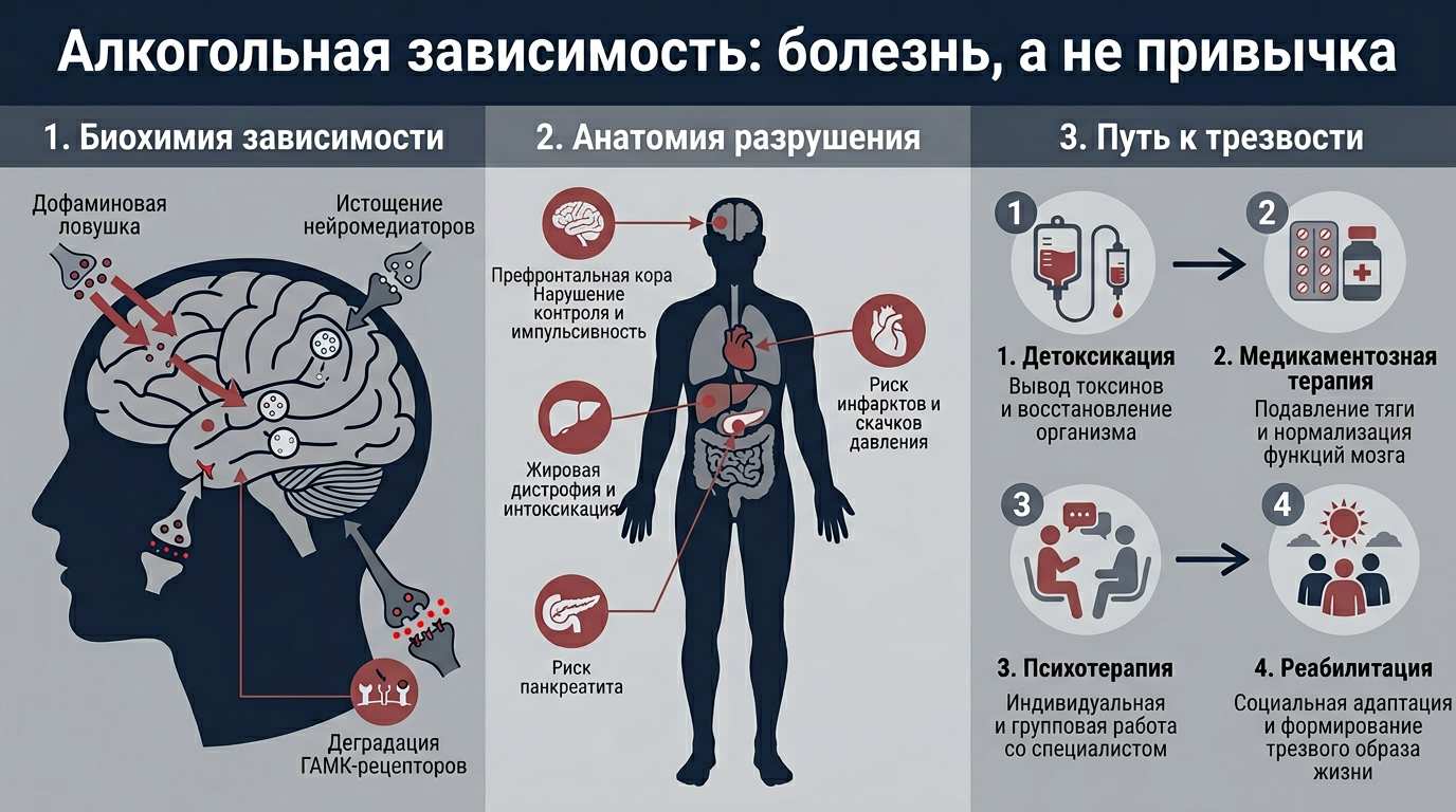Инфографика о механизмах алкогольной зависимости