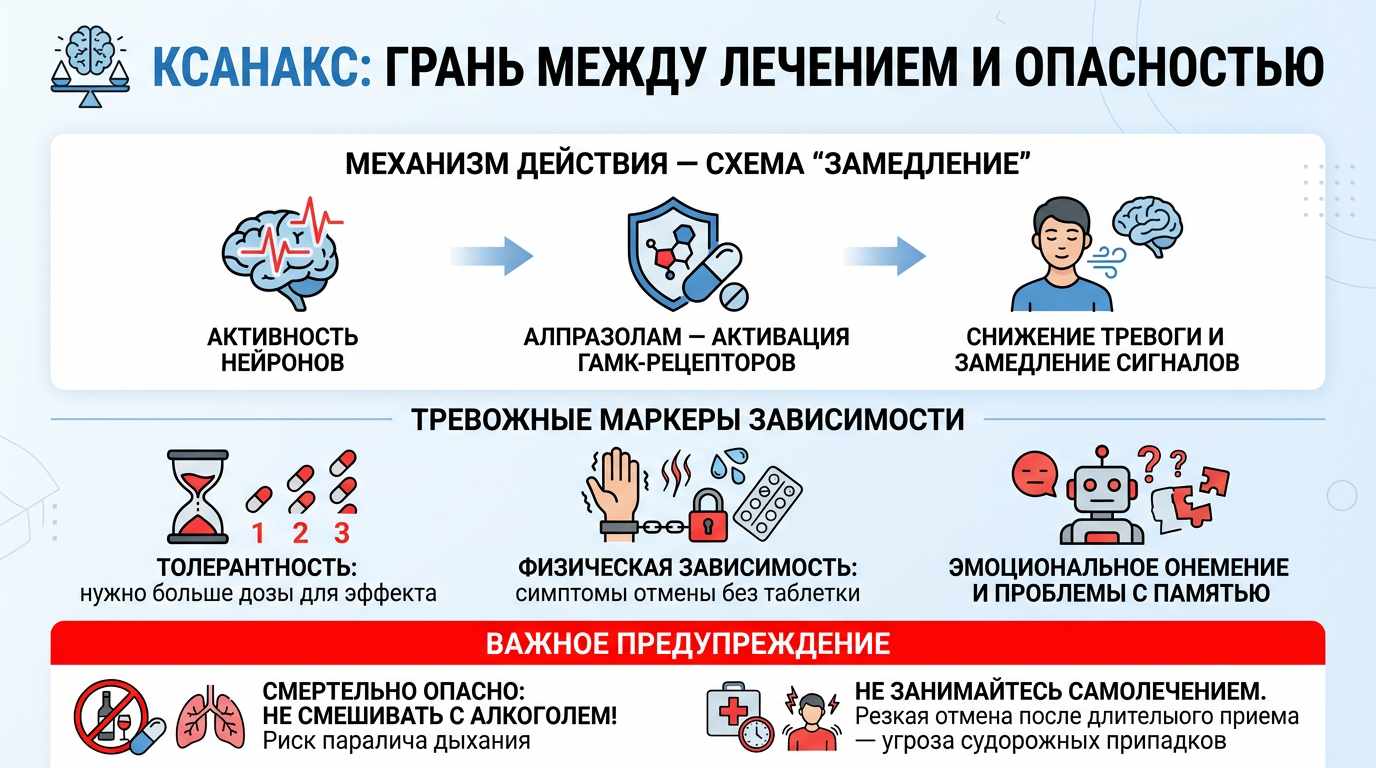 Инфографика о механизме действия Ксанакса
