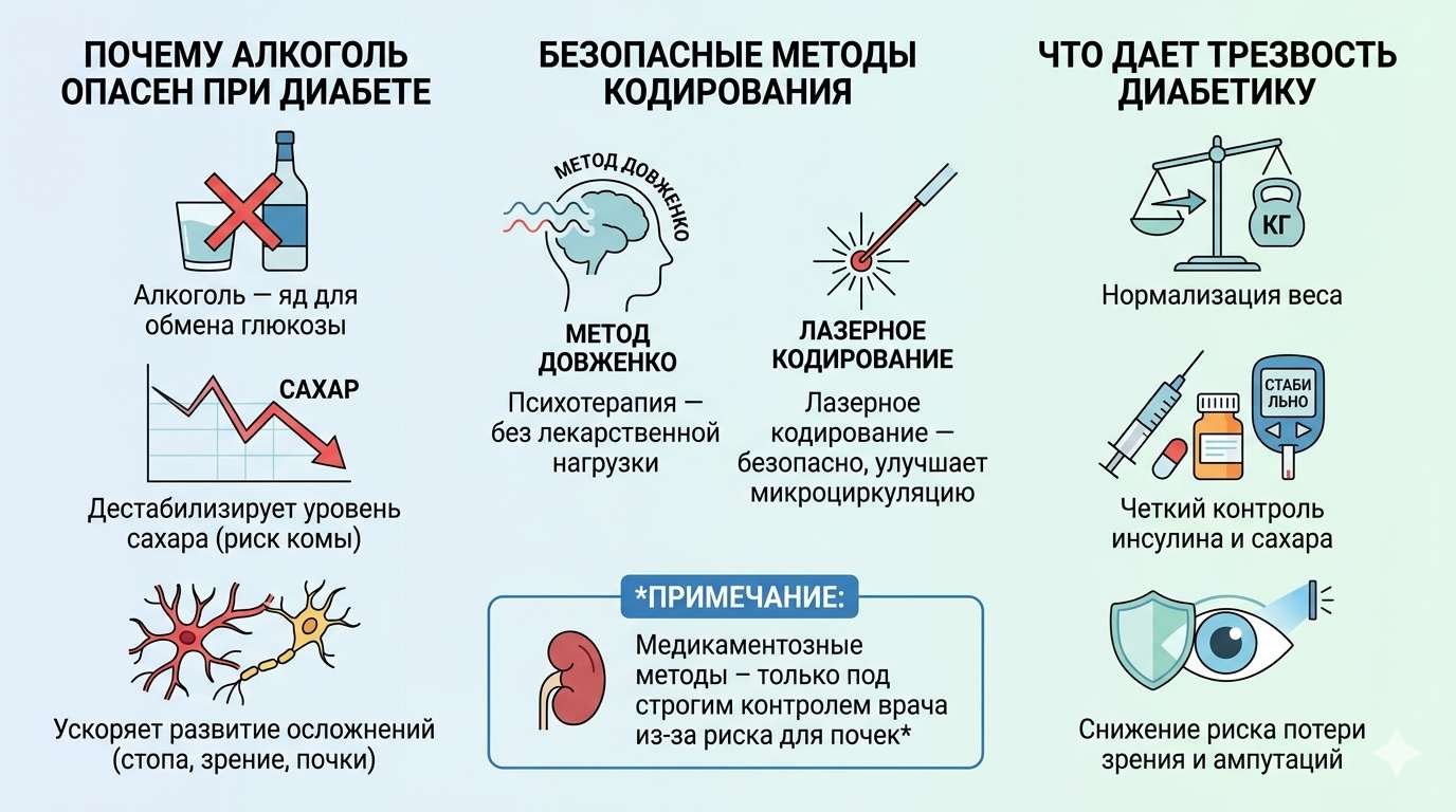 Инфографика о методах кодирования от алкоголизма при сахарном диабете