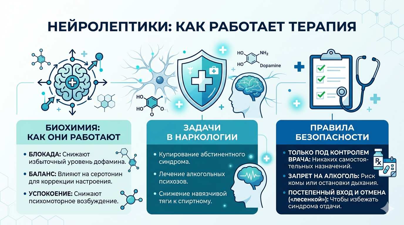 Инфографика о принципах работы нейролептиков