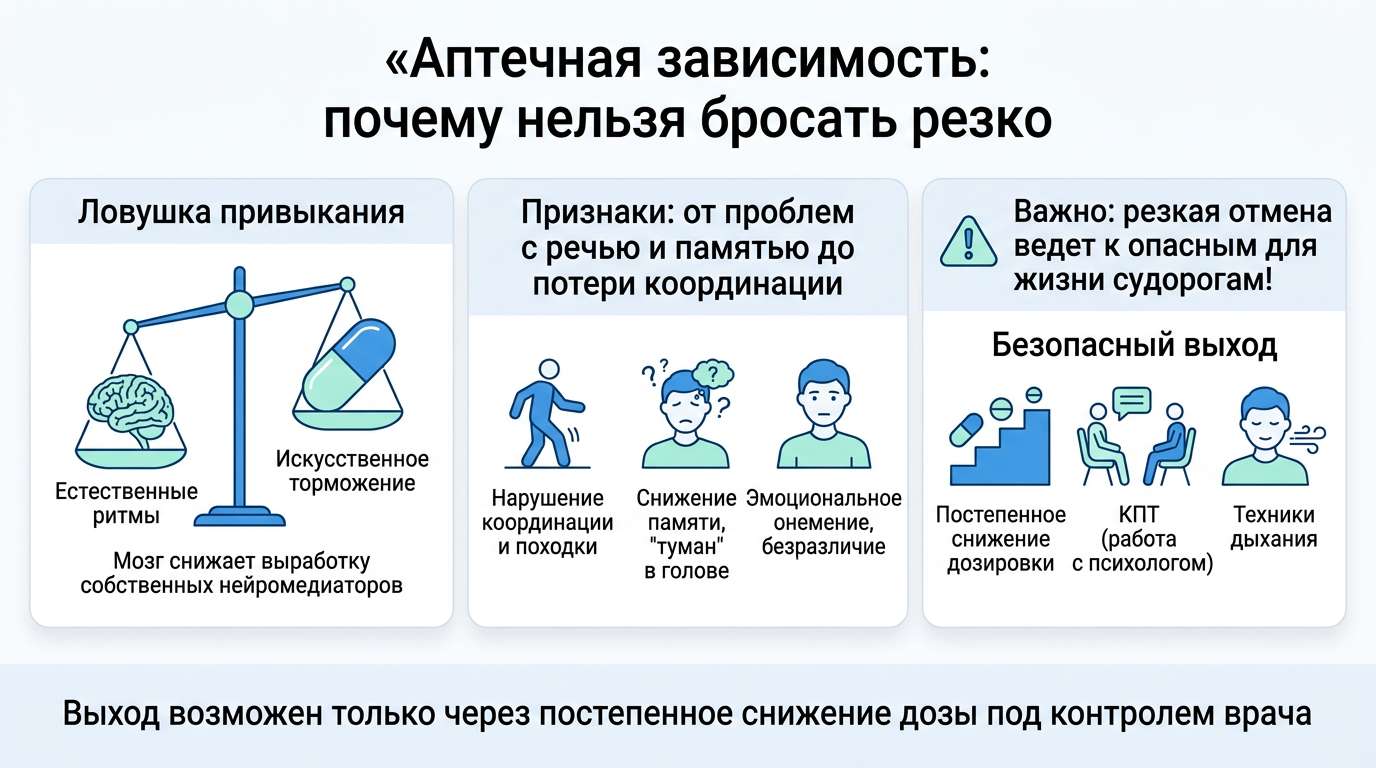 Инфографика о вреде аптечной зависимости от транквилизаторов