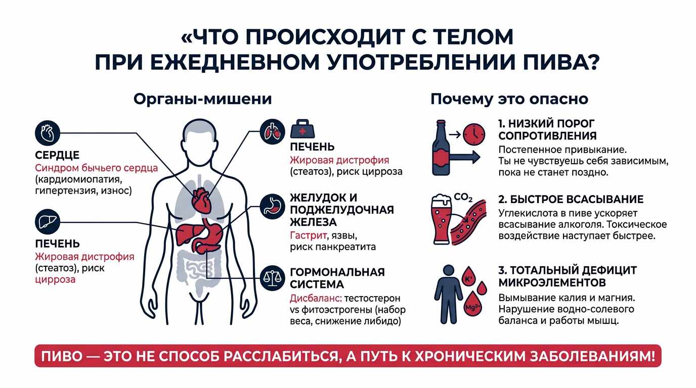 Инфографика о вреде ежедневного употребления пива