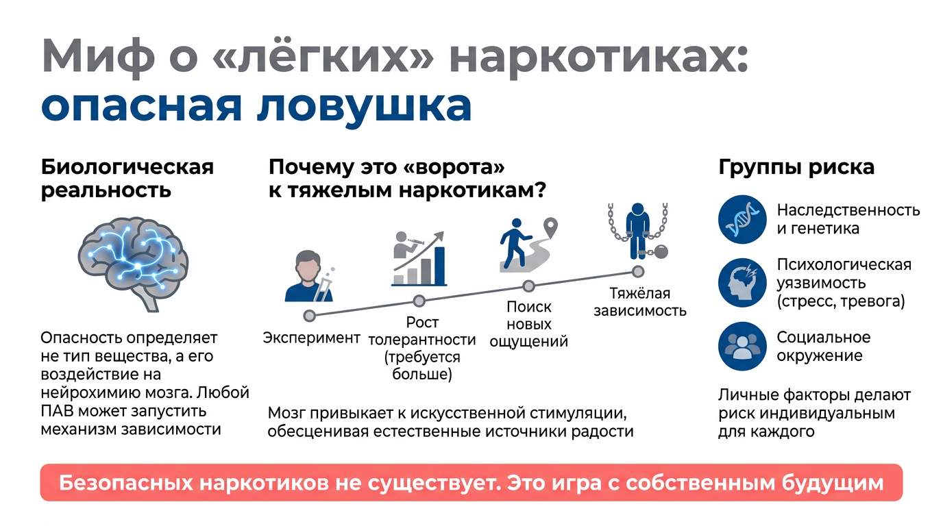 Инфографика о вреде так называемых «лёгких» наркотиков