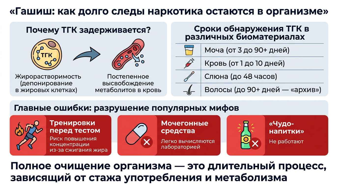 Инфографика о времени выведения гашиша