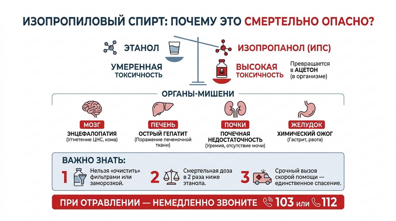 Инфографика об опасности употребления изопропилового спирта