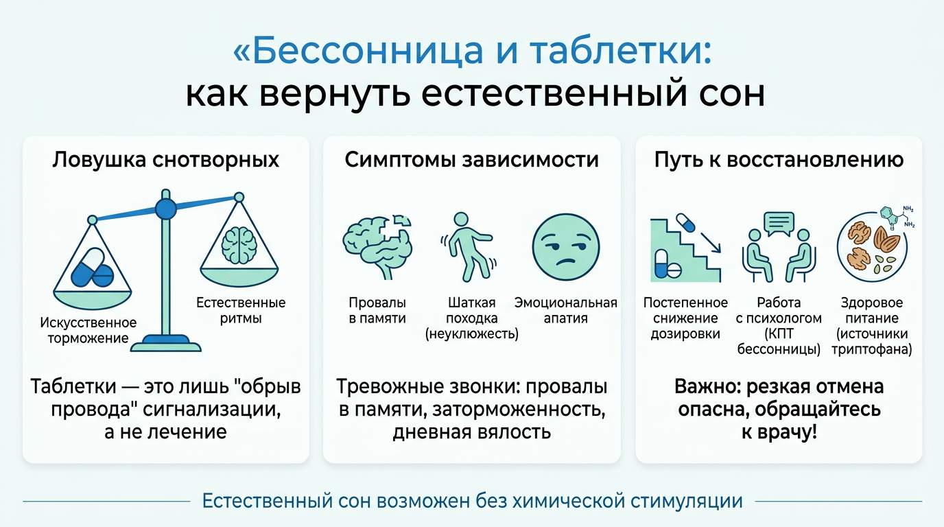 Инфографика об опасностях аптечной зависимости: как снотворные влияют на мозг