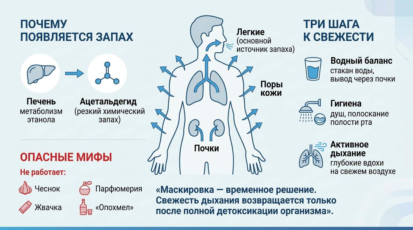 Инфографика: откуда берется запах перегара и как правильно восстановить свежесть дыхания