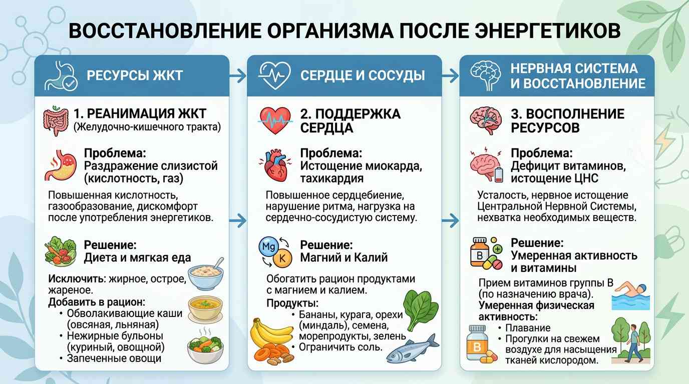 Инфографика: план восстановления организма после отказа от энергетических напитков