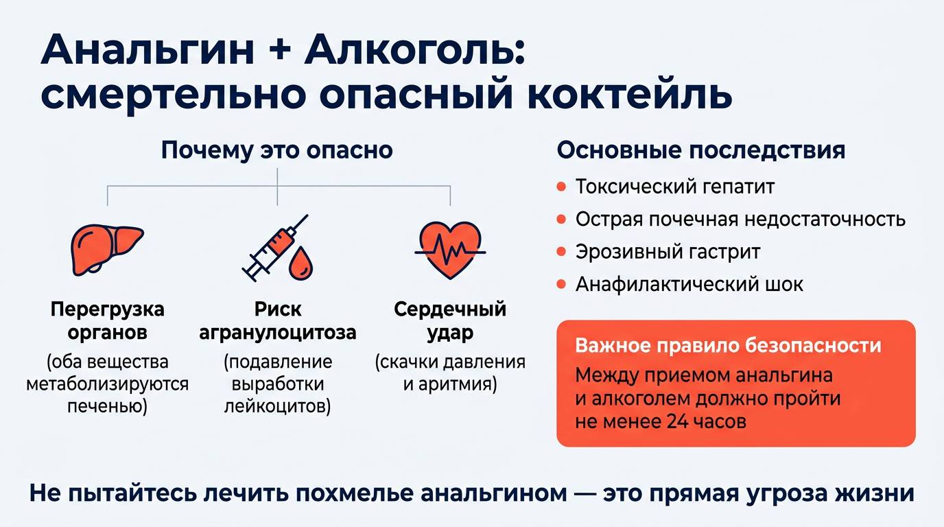 Инфографика: почему нельзя совмещать анальгин и алкоголь
