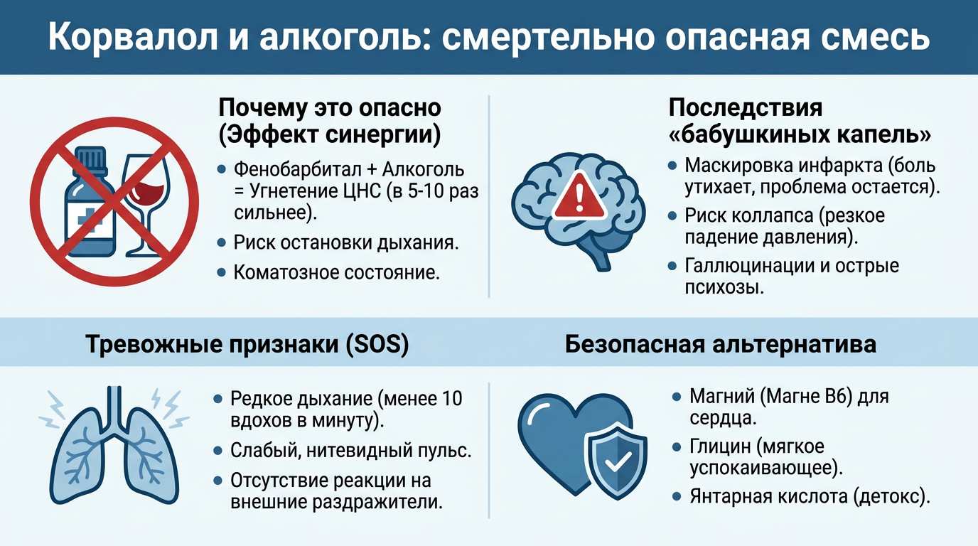 Инфографика: почему нельзя совмещать корвалол и алкоголь