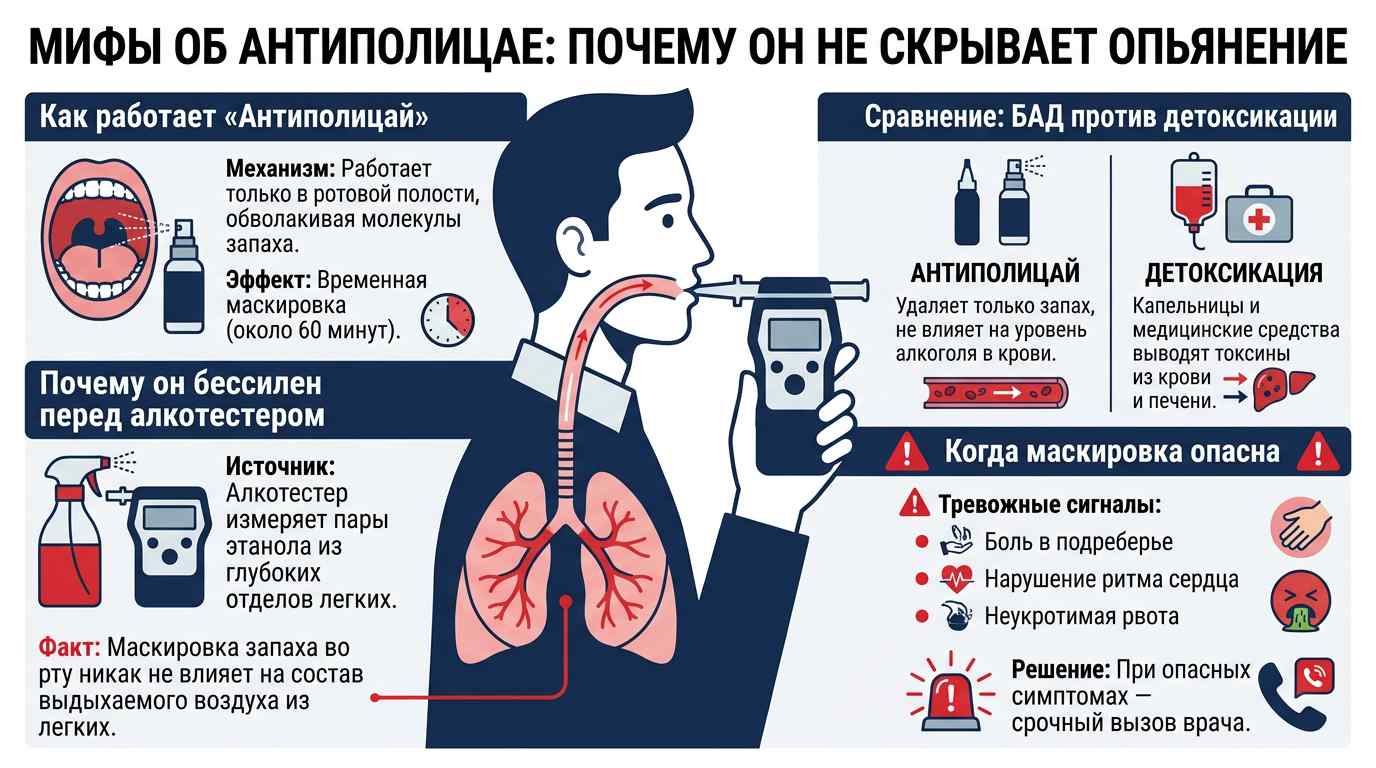 Инфографика: почему средства для маскировки запаха (Антиполицай) не скрывают опьянение от алкотестера