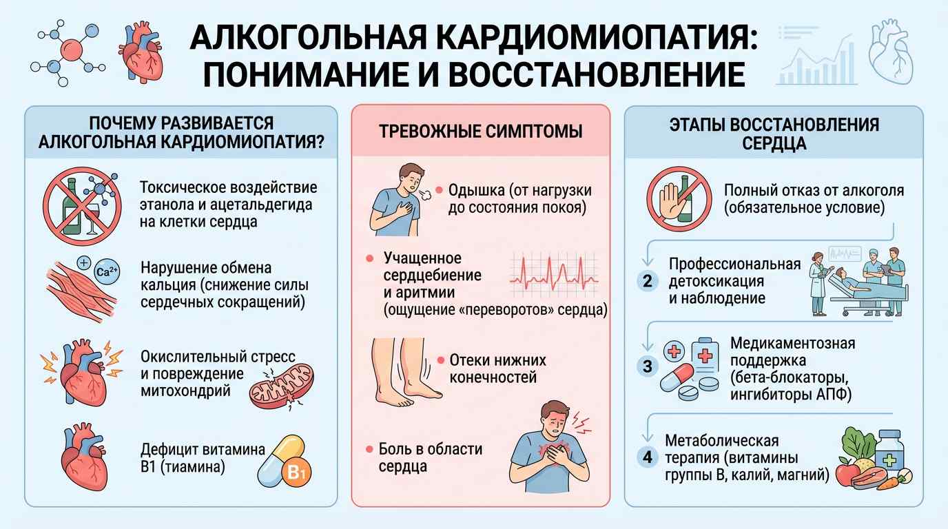Инфографика: причины, симптомы алкогольной кардиомиопатии и методы лечения