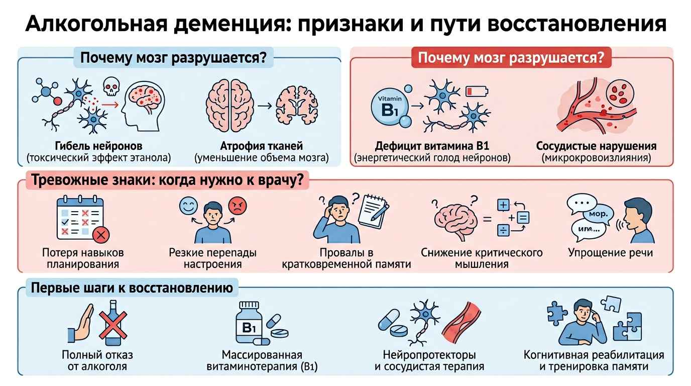 Инфографика: признаки алкогольной деменции