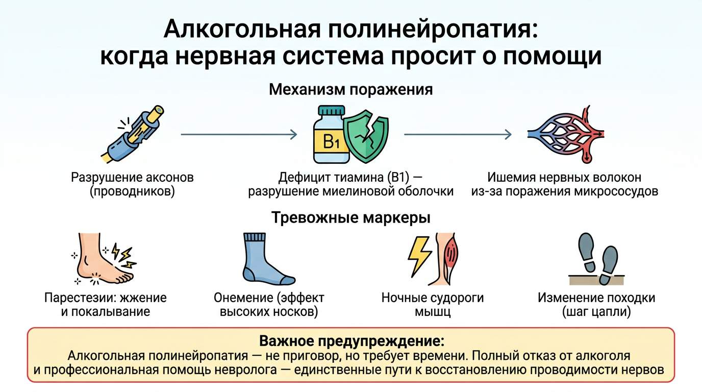 Инфографика: признаки и механизмы развития алкогольной полинейропатии   