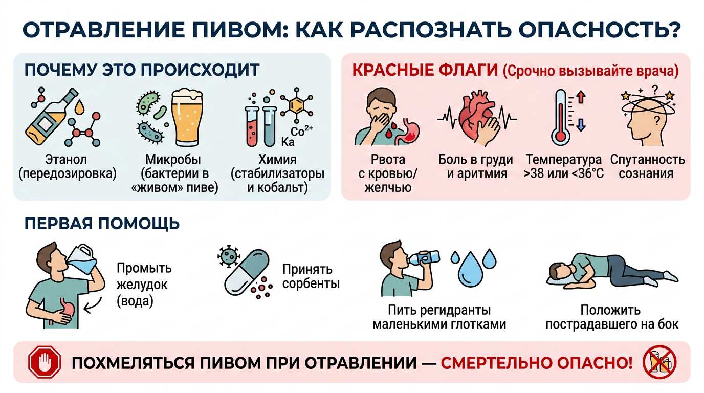 Инфографика: симптомы отравления пивом