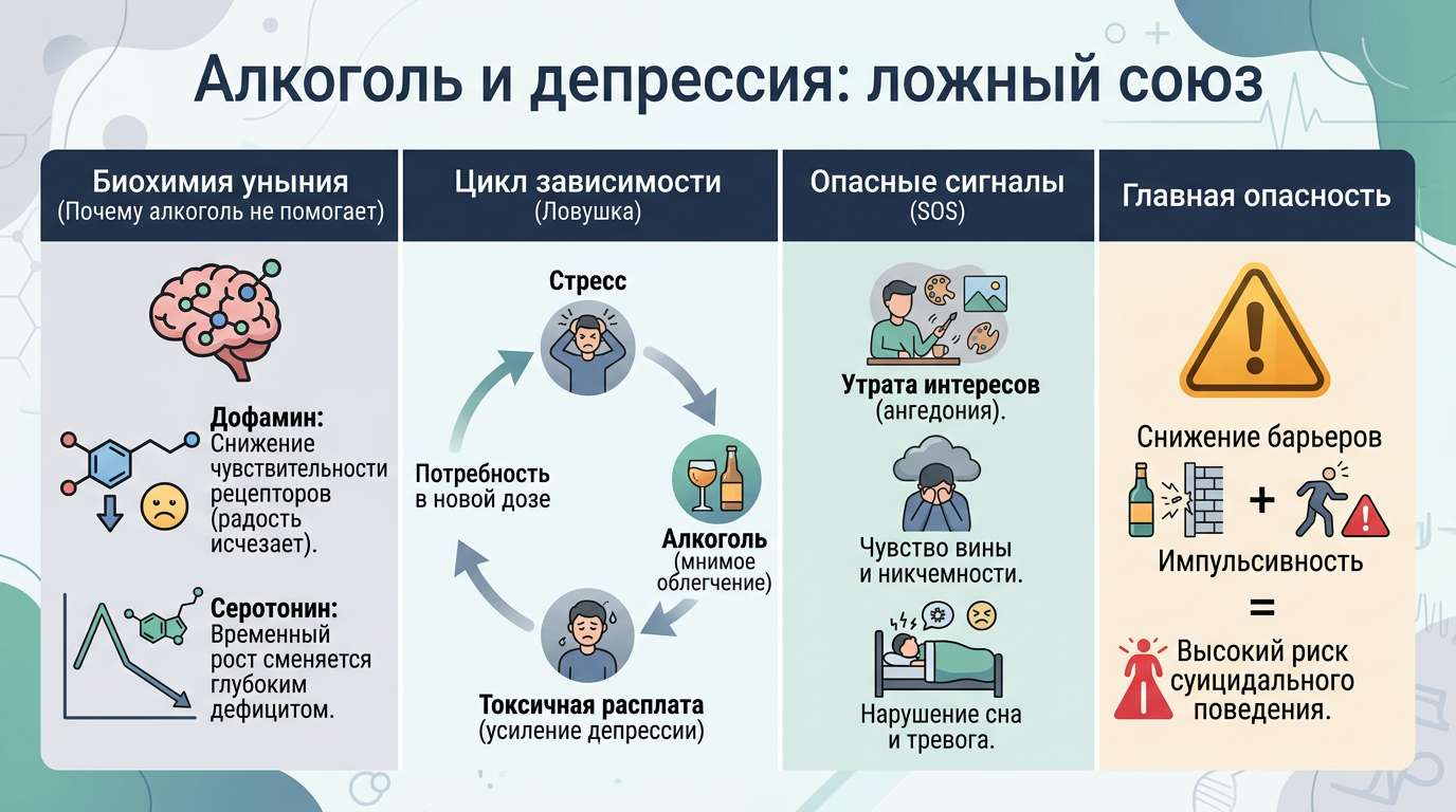 Инфографика: связь между употреблением спиртного и депрессией