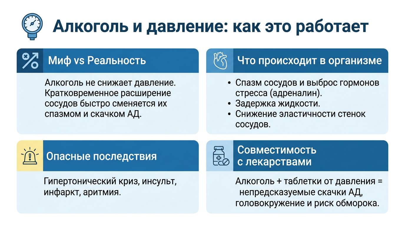 Инфографика: влияние алкоголя на артериальное давление и риски для сердца